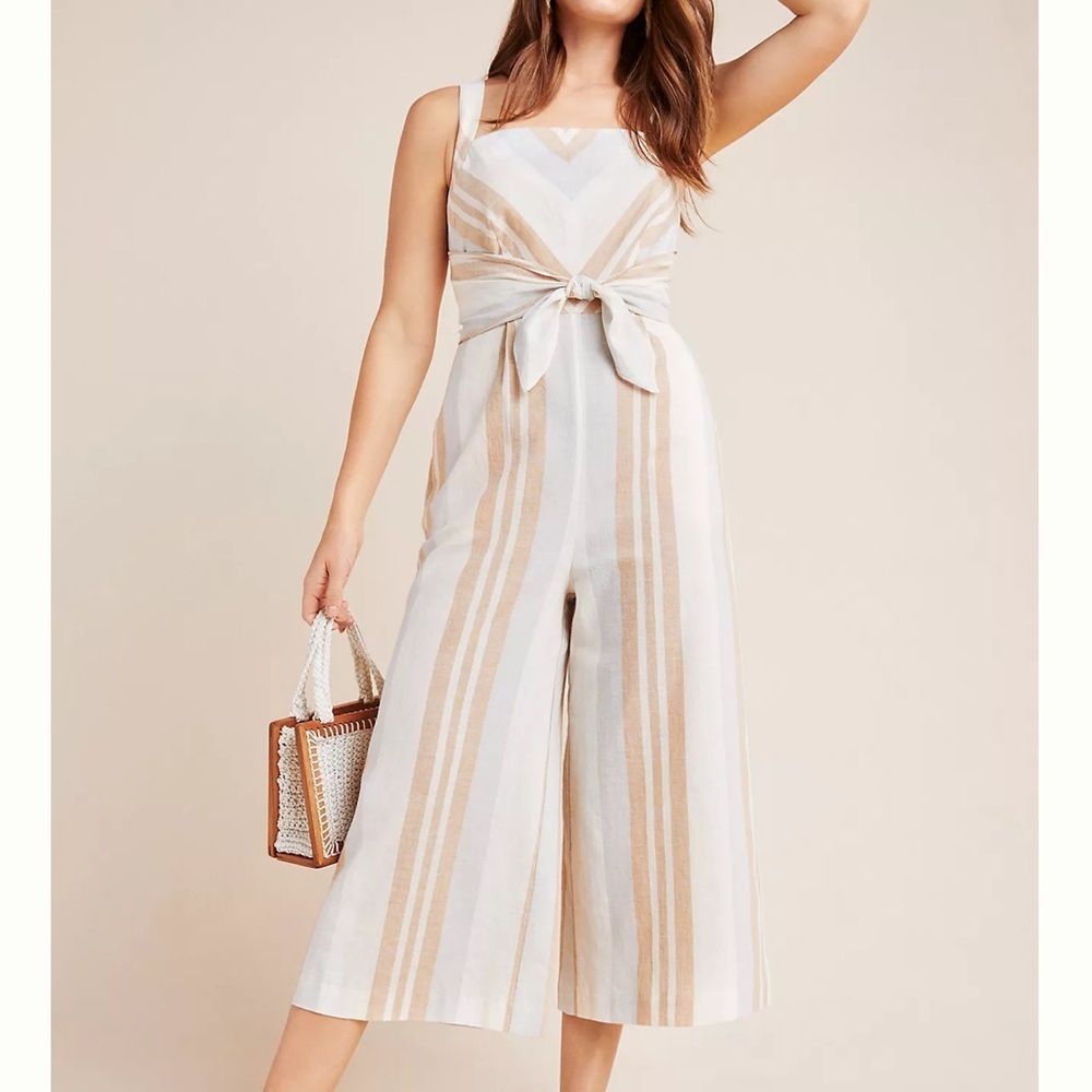 Anthropologie Savannah Striped Linen Blend Jumpsuit Size 2